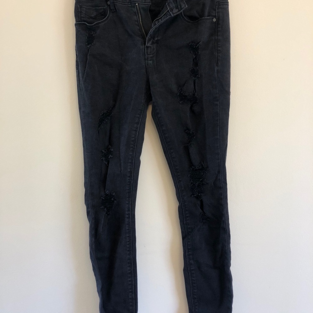 Dark gray washed&cut jeans